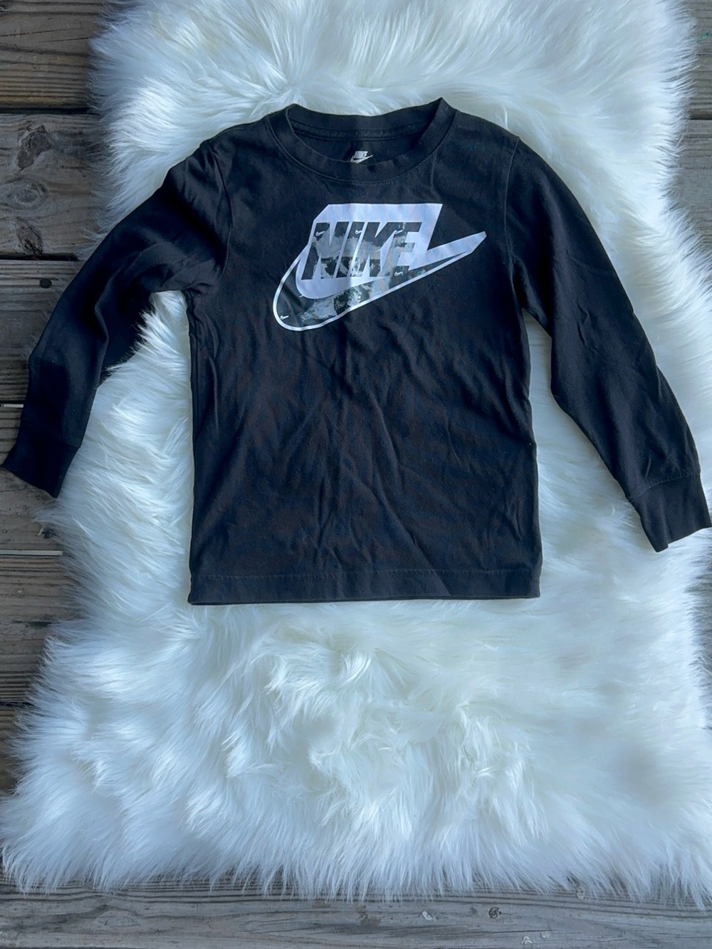 Nike Black Long-Sleeve Tee with White Swoosh Logo